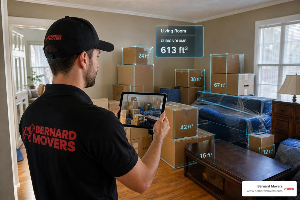 Digital inventory volume estimation interface calculating household cubic capacity