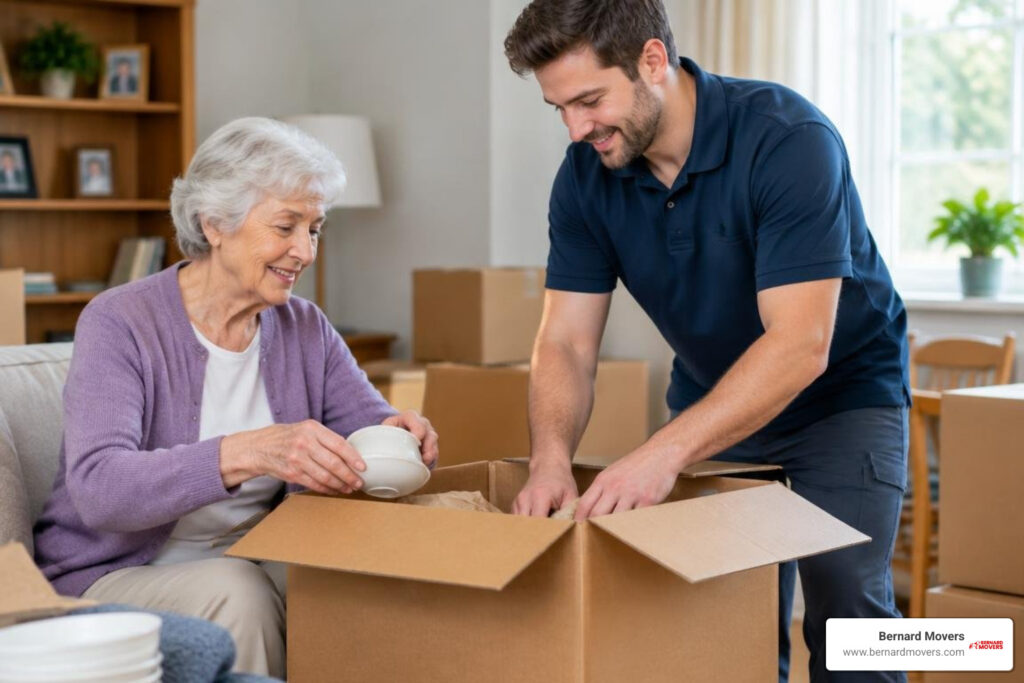 senior receiving packing help at home